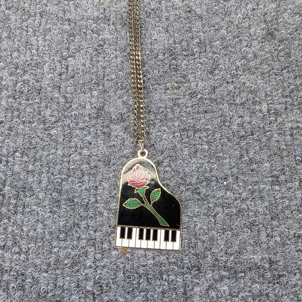 Vintage Rare Phantom of the Opera Rose Piano Broadway Musical Necklace 28" Chain